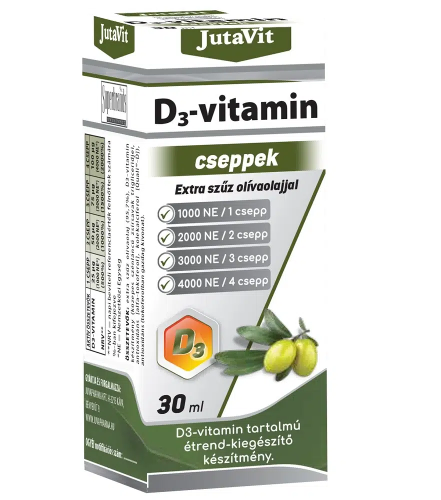 JutaVit D3-vitamin cseppek 1000NE - Extra szűz olivaolajjal 30ml JutaVit D3-vitamin cseppek 1000NE - Extra szűz olivaolajjal 30ml