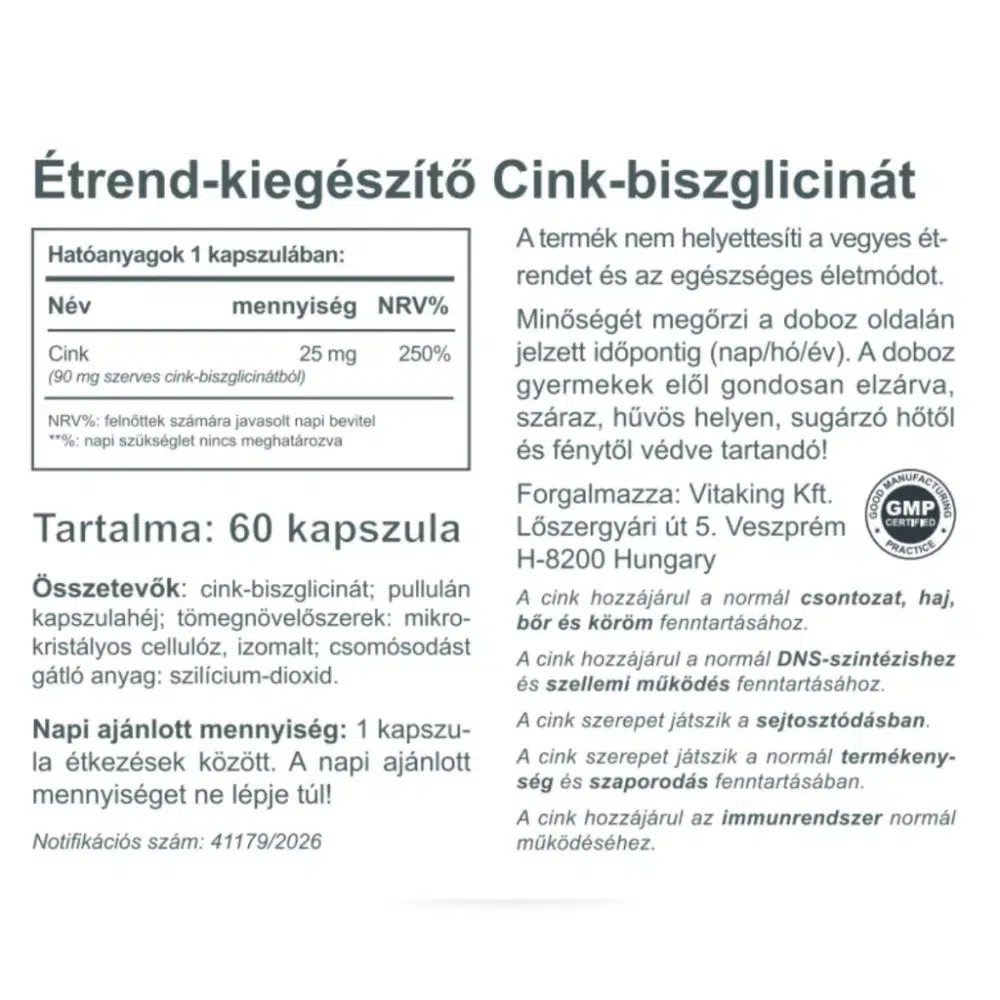 Vitaking Cink Biszglicinát kapszula - 60db - Image 2 Vitaking Cink Biszglicinát kapszula - 60db - Image 2