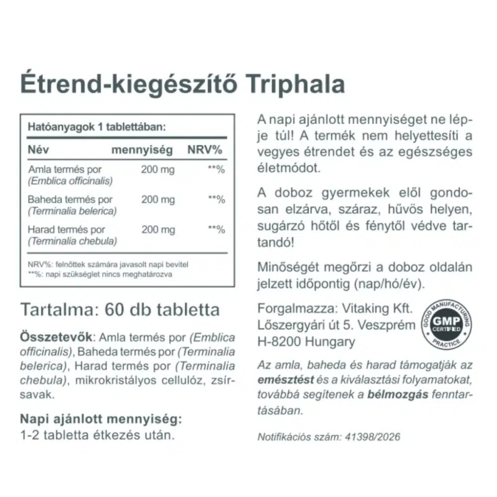 Vitaking Triphala tabletta - 60db - Image 2 Vitaking Triphala tabletta - 60db - Image 2