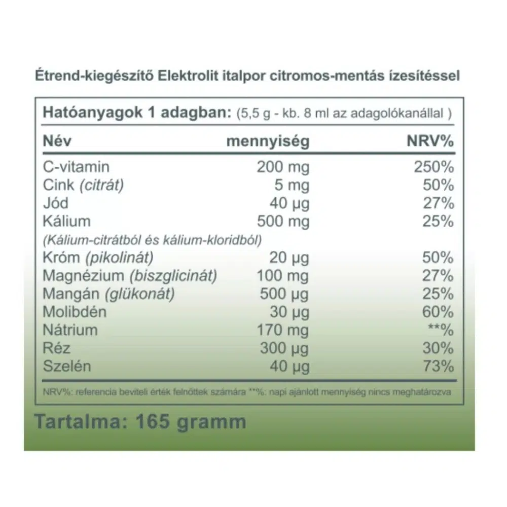 Vitaking Elektrolit citrom-menta ízű italpor - 165g - Image 2 Vitaking Elektrolit citrom-menta ízű italpor - 165g - Image 2