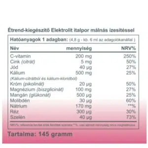Vitaking Elektrolit málna ízű italpor - 145g - Image 2 Vitaking Elektrolit málna ízű italpor - 145g - Image 2