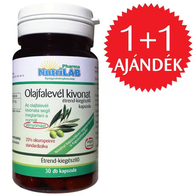 Nutrilab Olajfalevél kivonat kapszula 1+1 AJÁNDÉK - 2x30db Nutrilab Olajfalevél kivonat kapszula 1+1 AJÁNDÉK - 2x30db