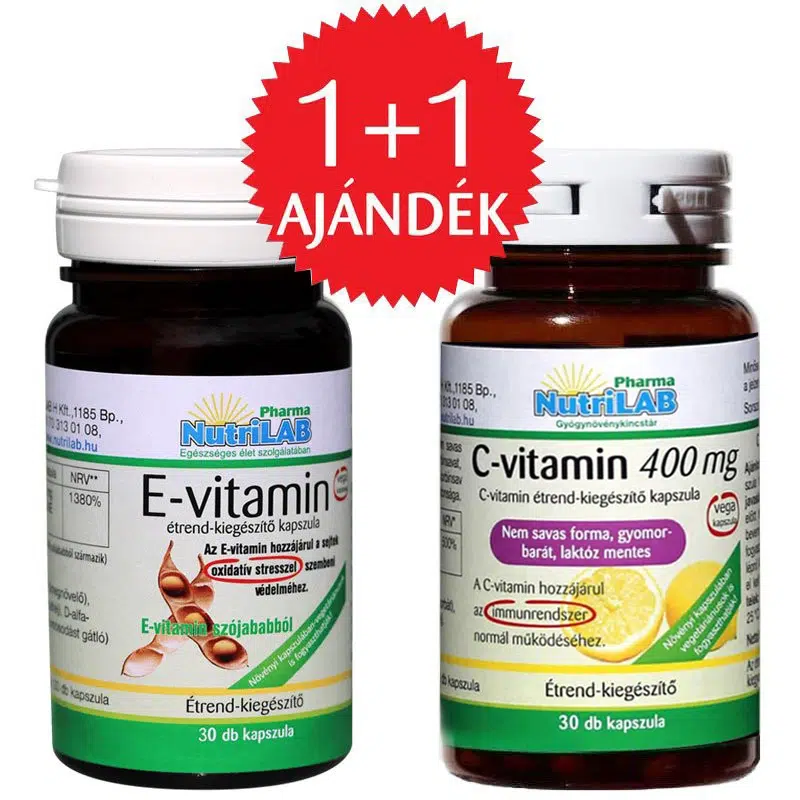 Nutrilab E-vitamin kapszula + AJÁNDÉK C-vitamin kapszula - 30db+30db Nutrilab E-vitamin kapszula + AJÁNDÉK C-vitamin kapszula - 30db+30db