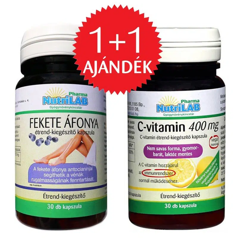 Nutrilab Fekete áfonya kapszula + AJÁNDÉK C-vitamin kapszula - 30db+30db Nutrilab Fekete áfonya kapszula + AJÁNDÉK C-vitamin kapszula - 30db+30db