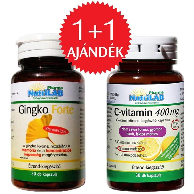 Nutrilab Ginkgo Forte kapszula + AJÁNDÉK C-vitamin kapszula - 30db+30db Nutrilab Ginkgo Forte kapszula + AJÁNDÉK C-vitamin kapszula - 30db+30db