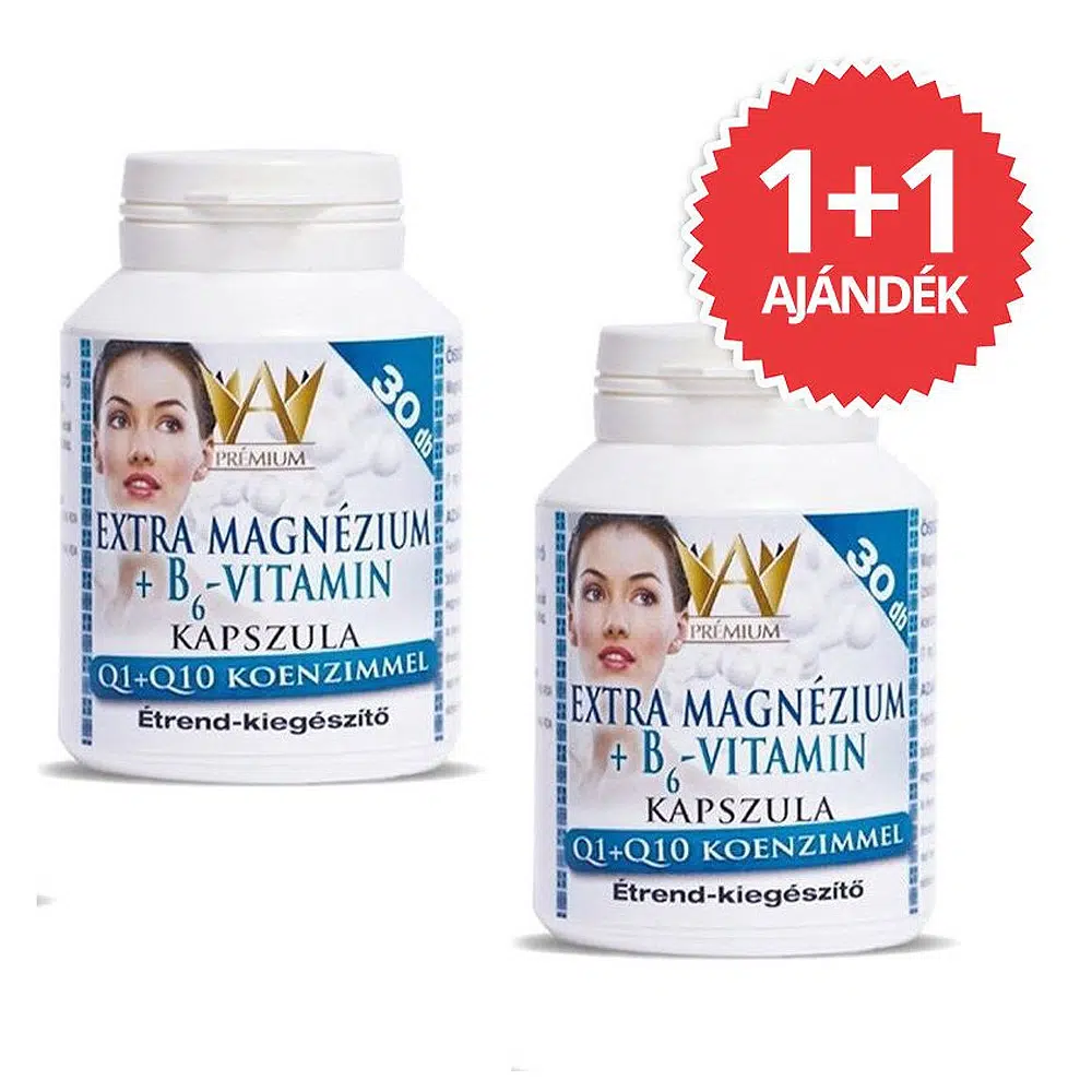 Prémium Extra Magnézium+B6-Vitamin+Q1+Q10 kapszula 1+1 Akció - 2x30db Prémium Extra Magnézium+B6-Vitamin+Q1+Q10 kapszula 1+1 Akció - 2x30db
