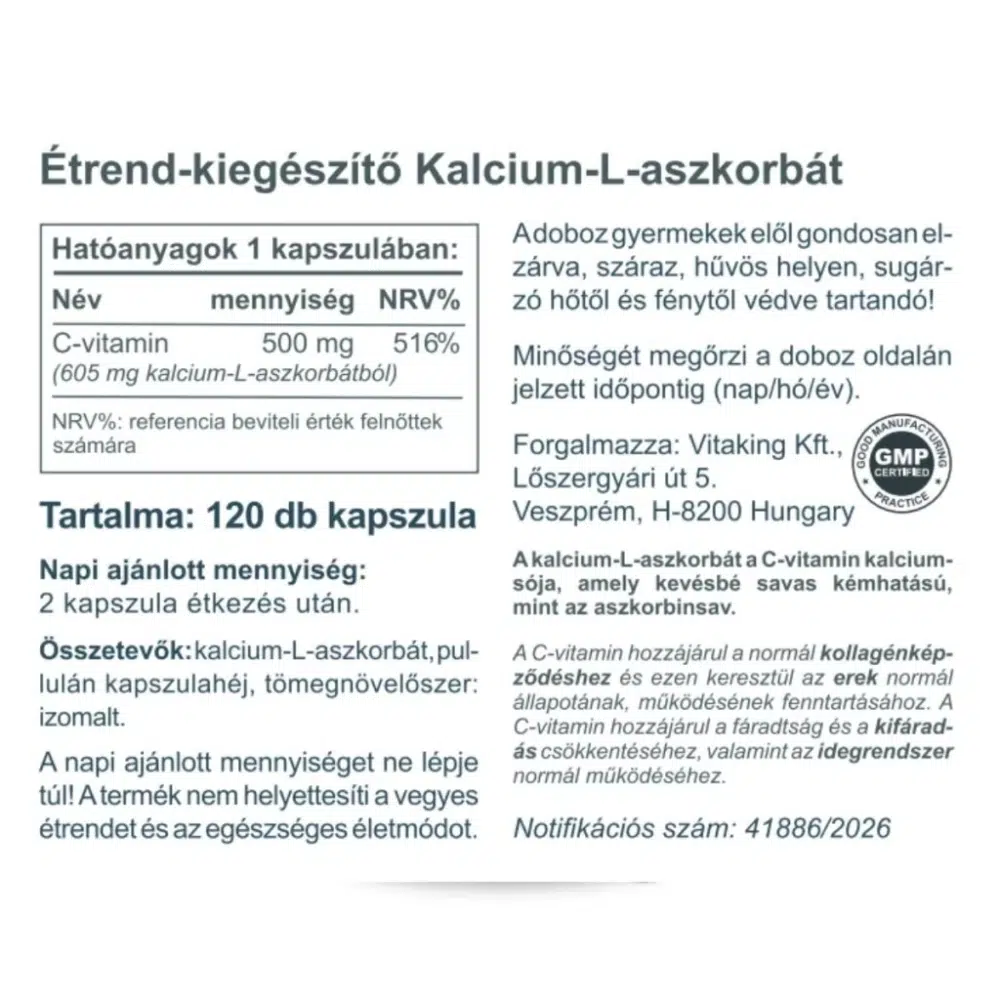 Vitaking C-vitamin Kalcium L-Aszkorbát kapszula - 120db - Image 2 Vitaking C-vitamin Kalcium L-Aszkorbát kapszula - 120db - Image 2