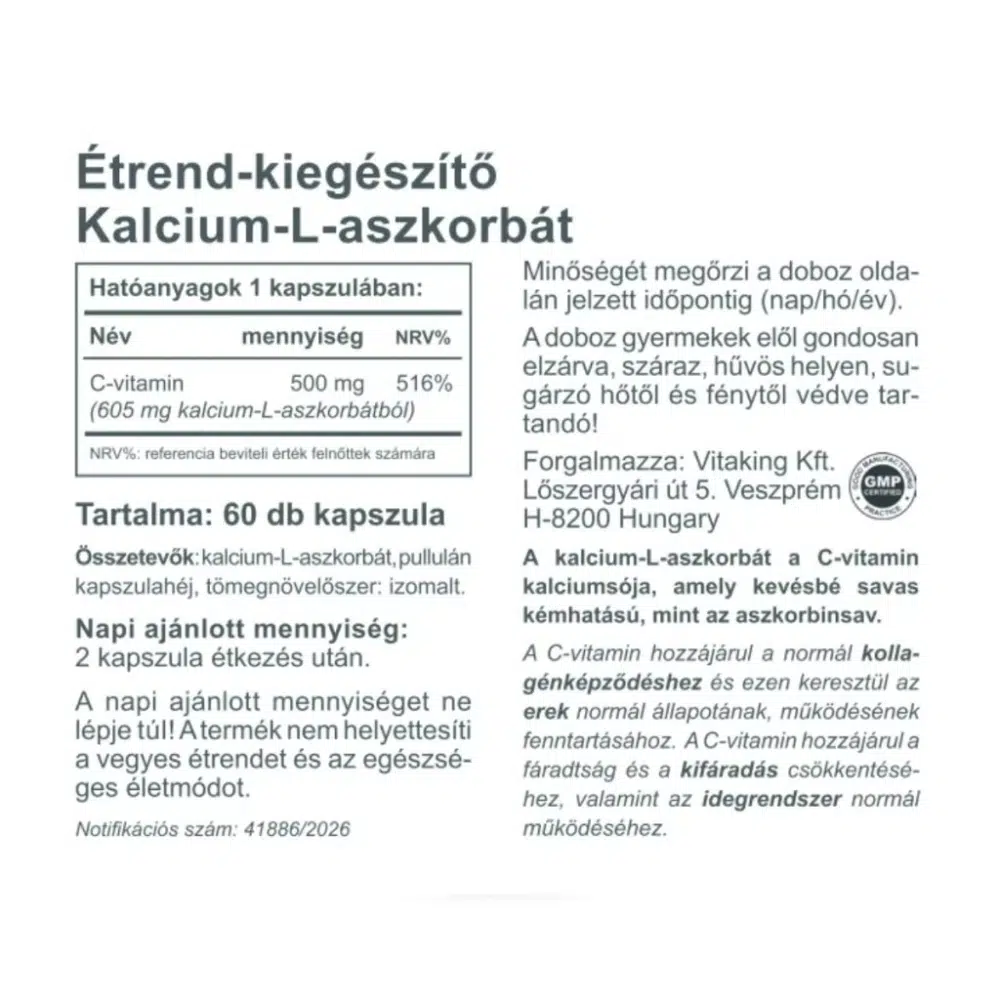 Vitaking C-vitamin Kalcium L-Aszkorbát kapszula - 60db - Image 2 Vitaking C-vitamin Kalcium L-Aszkorbát kapszula - 60db - Image 2