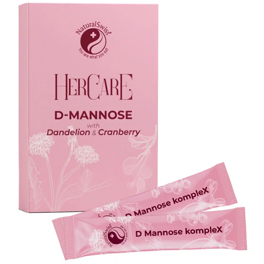 Natural Swiss HerCare D-mannóz por gyermekláncfűvel és tőzegáfonyával - 15 tasak Natural Swiss HerCare D-mannóz por gyermekláncfűvel és tőzegáfonyával - 15 tasak