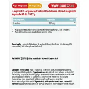 Dr. Herz L-arginin HCL 750mg kapszula - 60 db - Image 2 Dr. Herz L-arginin HCL 750mg kapszula - 60 db - Image 2
