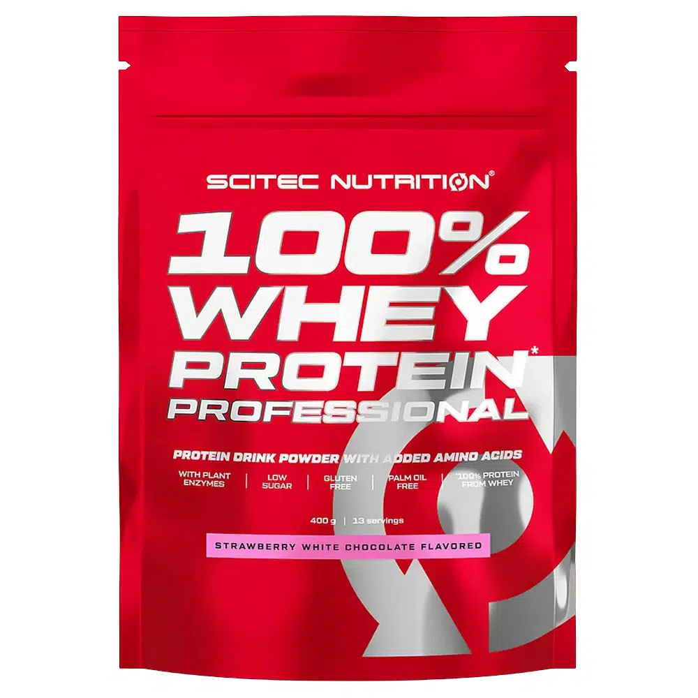 Scitec Nutrition 100% Whey Protein Professional eper-fehércsokoládé - 400g Scitec Nutrition 100% Whey Protein Professional eper-fehércsokoládé - 400g